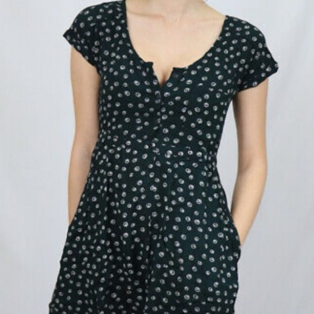 Divided H&M White Peace Black Button Down Dress With Pockets